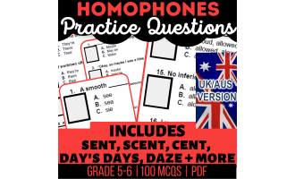 UK/Aus Spelling Homophones Practice Questions - Year 6-7 (PDF)