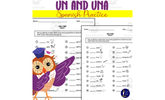 Un and Una Spanish Practice Worksheets