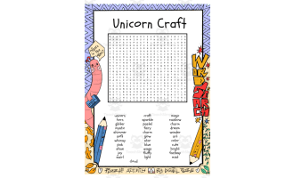 Unicorn Craft word search puzzle worksheet activity