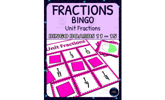 Unit Fractions Activity - Bingo Game - Fraction Symbols - Boards 11-15