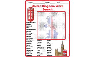 United Kingdom Map Geography Word Search 2rd 3th 4th 5th Grade