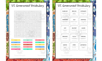 US Government Vocabulary word search, scramble and crossword puzzle