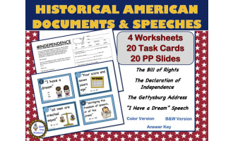 U.S. History Documents and Speeches Worksheets and Task Cards