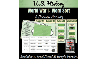 U.S. History | World War I | 1914-1918 | Word Sort | A Preview Activity