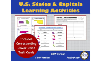 U.S. States and Capitals Worksheets and Task Cards