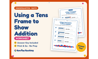 Using a Tens Frame to Show Addition Worksheet – Kindergarten Counting