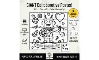 Valentine's Day Collaborative Poster Robot Theme Art K-5