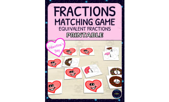 Valentines Day Equivalent Fractions Matching Game Activity - Printable