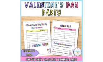 Valentines Day party Sign Up Sheet - Class list & Reminder Set