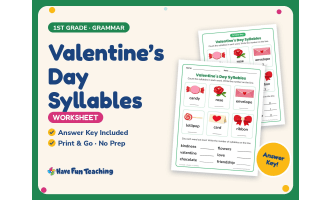 Valentine’s Day Syllables Worksheet – 1st Grade Grammar Practice
