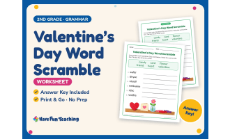 Valentine’s Day Word Scramble Worksheet – 2nd Grade Spelling Practice