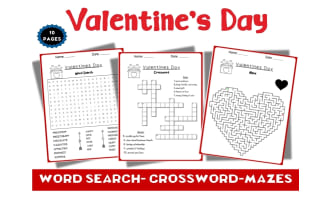Valentine’s Day Word Search, Crossword & Mazes Activity Pack