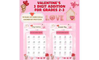 Valentine’s Three-Digit Addition Worksheets