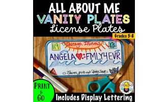 Vanity Plates Fun Get to Know You Activity & Bulletin Display