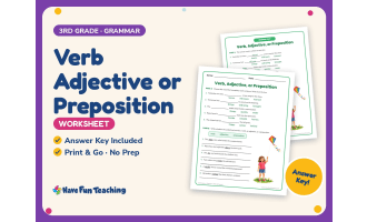Verb Adjective or Preposition Worksheet – 3rd Grade Adjectives