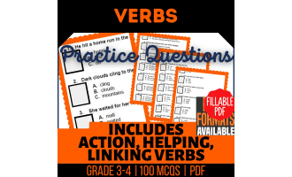 Verbs Practice Questions - Grade 3-4 Grammar (Fillable PDF)