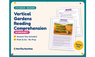 Vertical Gardens Reading Comprehension Worksheet – 4th Grade Plants