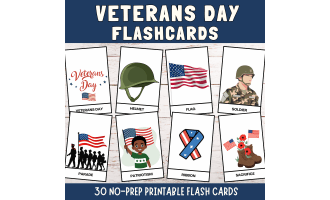 Veterans Day Vocabulary Flashcard Patriotic Military Army 3 Parts Card