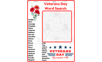 Veterans Day Word Search worksheet activity