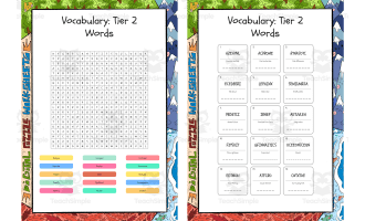 Vocabulary Tier 2 Words word search, scramble and crossword puzzle
