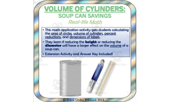 Volume of Cylinders: Middle School Geometry Word Problem: Soup Cans