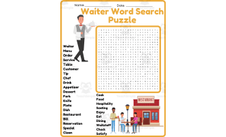waiter Word Search Puzzle Worksheet Activities (2nd, 3rd, 4th & 5th