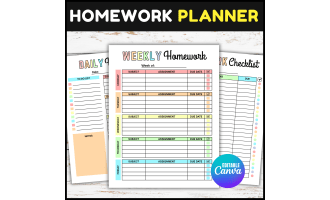 Weekly Daily Homework Planner Template Assignment Checklist Tracker