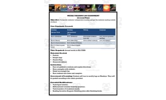 Weekly Reading Log for Middle School