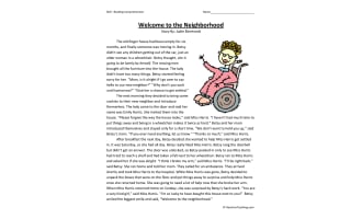 Welcome to the Neighborhood Reading Comprehension Worksheet