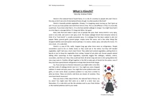 What is Kimchi? Reading Comprehension Worksheet