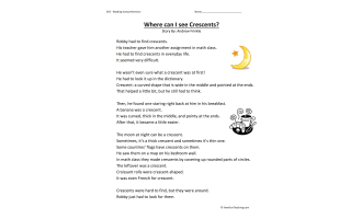 Where Can I See Crescents? Reading Comprehension Worksheet