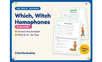 Which, Witch Homophones Worksheet – 2nd Grade Grammar Practice