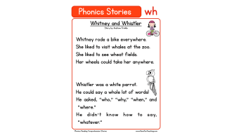 Whitney and Whistler WH Phonics Stories Reading Comprehension Worksheet
