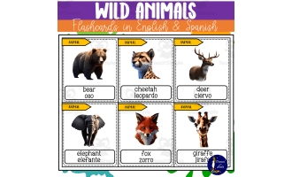 Wild Animals Flashcards in English and Spanish