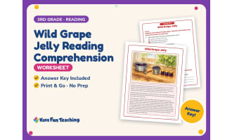 Wild Grape Jelly Reading Comprehension Worksheet – 3rd Grade Food