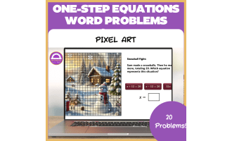 Winter One Step Equations Word Problems Pixel Art and Task Cards