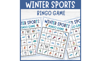 Winter Sports Bingo Game Outdoor Cold Weather Seasonal Activities