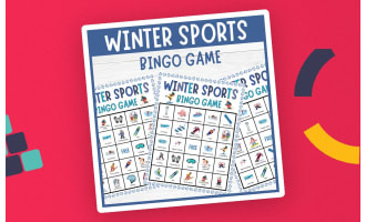 Winter Sports Bingo Game Outdoor Cold Weather Seasonal Activities