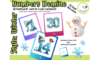 Winter-Themed Flashcards + Memory Game: Numbers 0-30 + Math Symbols
