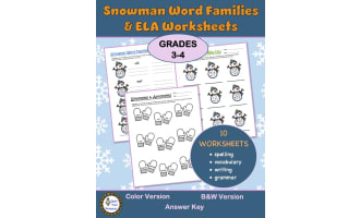 Word Families and Vocabulary ELA Worksheets | Snowman Theme