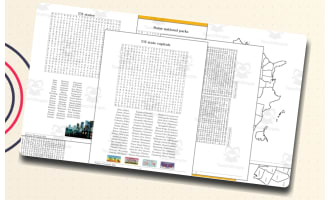 Word Search Puzzles and State Map of the United States