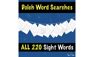 Word Searches for All 220 Dolch Sight Words + Vocabulary Lists - (Pre-Primer - 3rd Grade)