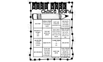 Word Work Choice Board – 16 Spelling Activities