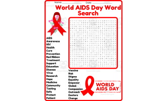 World AIDS Day Word Search Puzzle Worksheet Activities