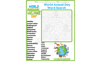 World Animal Day Word Search Puzzle Worksheet Activities