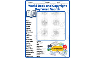 World Book and Copyright Day Word Search 2nd 3rd 4th 5th Grade