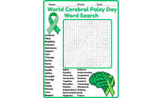 World Cerebral Palsy Day Word Search 2rd 3th 4th 5th Grade worksheet
