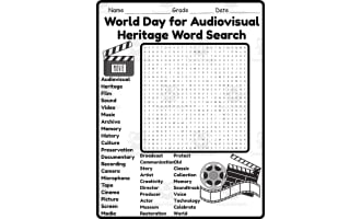 World Day for Audiovisual Heritage Word Search 2rd 3th 4th 5th Grade