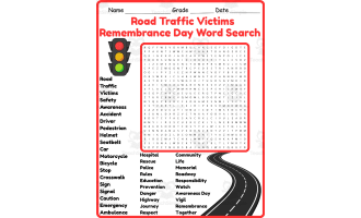 World Day of Remembrance for Road Traffic Victims Word Search