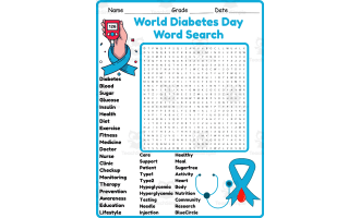 World Diabetes Day Word Search 2nd 3rd 4th 5th Grade Worksheet